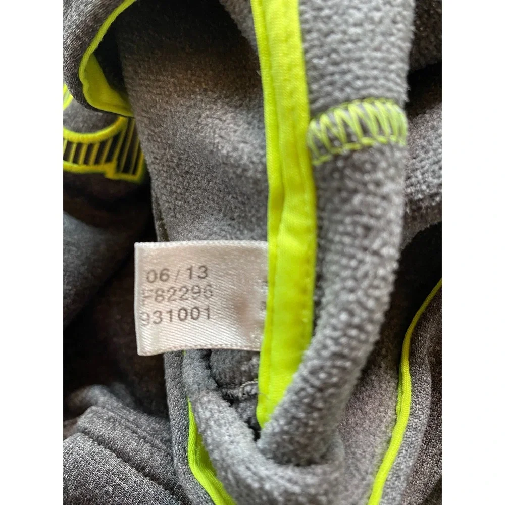 Adidas Mens Gray Fleece Hoodie Neon Green Logo Pullover F82296 XL